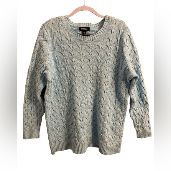 Lands' End Sweaters - Lands End Drifter Cable Knit Sweater sky blue and white ladies 1X 16-18W,